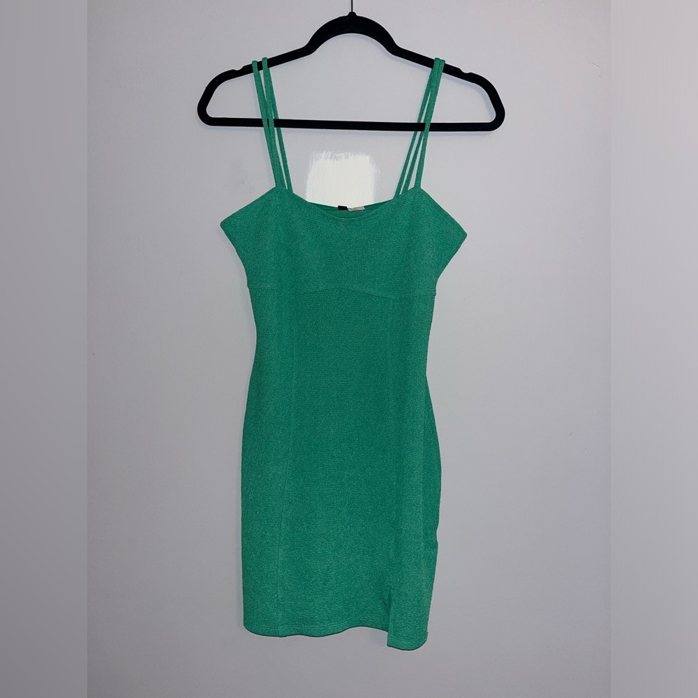 Green, thin strap, body con, mini dress